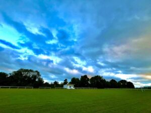 Dramatic sky over recreation field