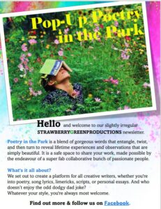 Front cover of Pop-Up Poetry in the Park leaflet